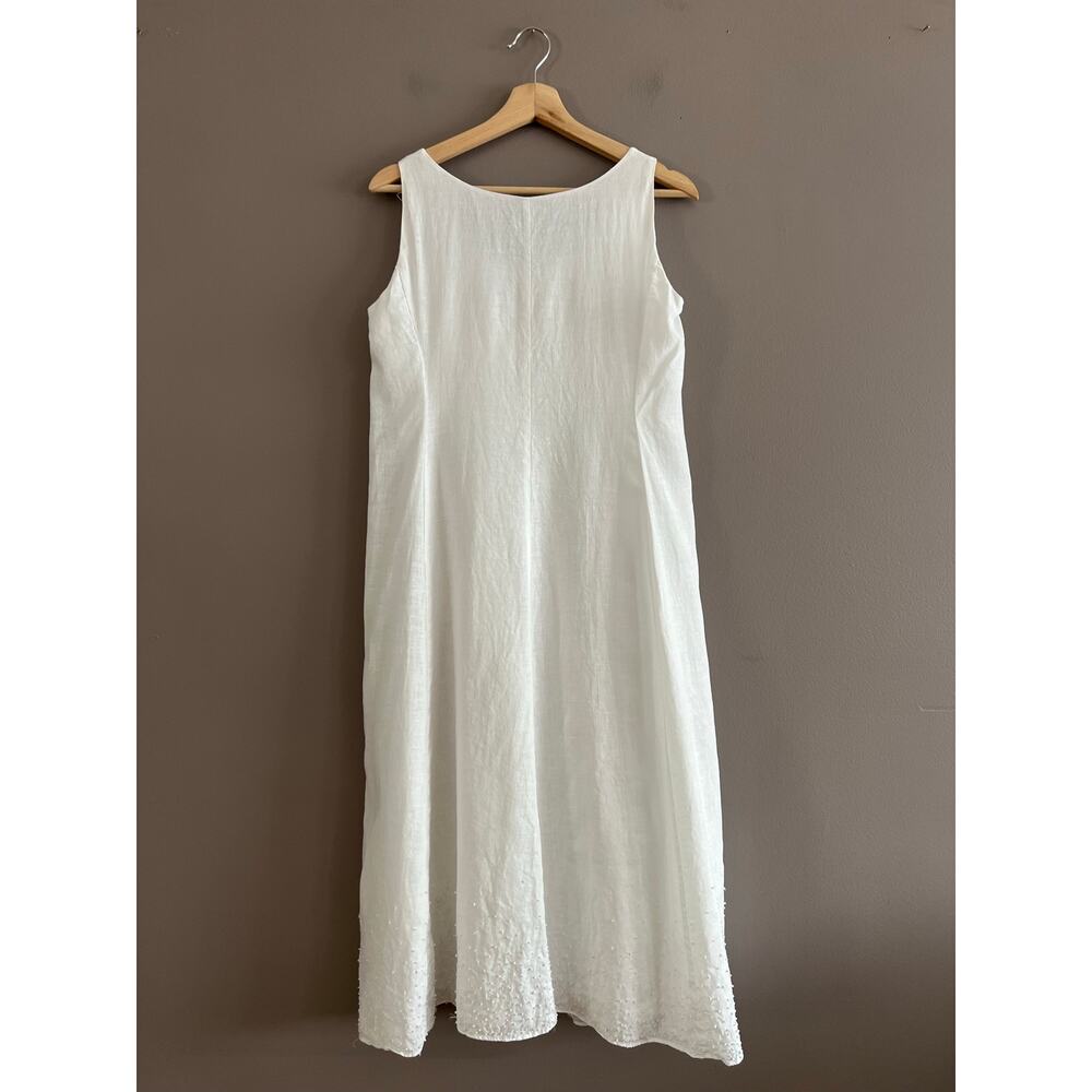 Eileen Fisher Irish Linen Swiss Dot Sleeveless Dress White A-Line Midi PS *Flaws - Picture 2 of 13